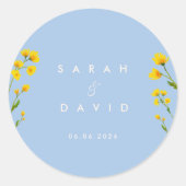 Blauw & Geel boterbloem Ronde Sticker (Voorkant)
