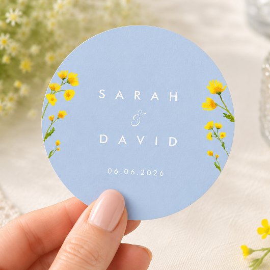 Blauw & Geel boterbloem Ronde Sticker