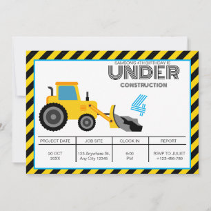 Blauw Geel Bouw Verjaardag Uitnodiging