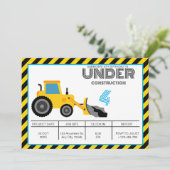 Blauw Geel Bouw Verjaardag Uitnodiging (Staand voorkant)