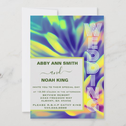 Blauw & Geel bruiloft Uitnodigen - Waterverf Bloem Kaart (Voorkant)