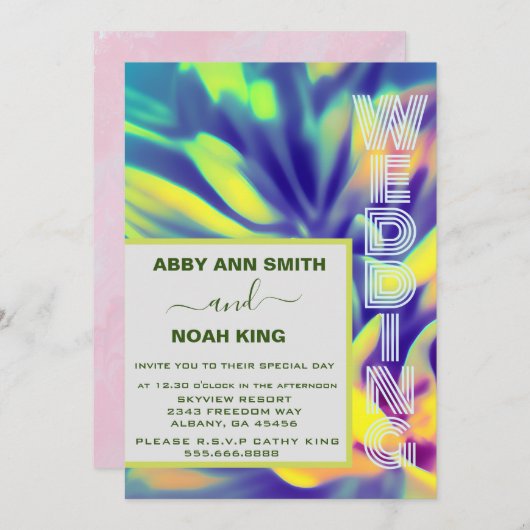 Blauw & Geel bruiloft Uitnodigen - Waterverf Bloem Kaart (Voorkant / Achterkant)