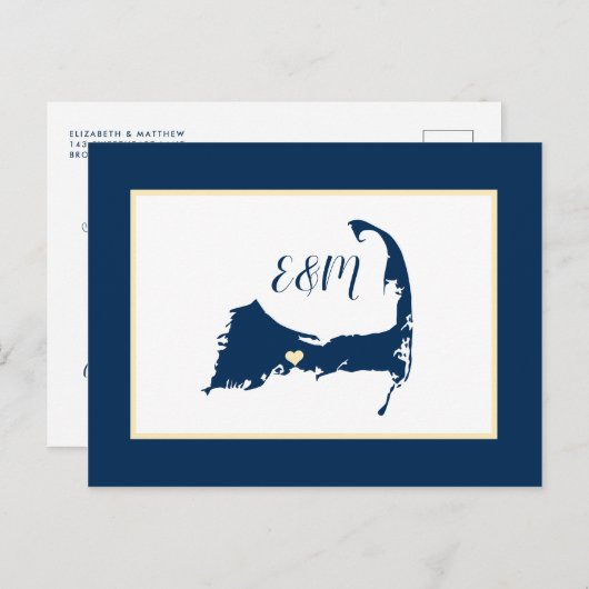 Blauw Geel Cape Cod Wedding Save the Date Briefkaart (Voorkant / Achterkant)