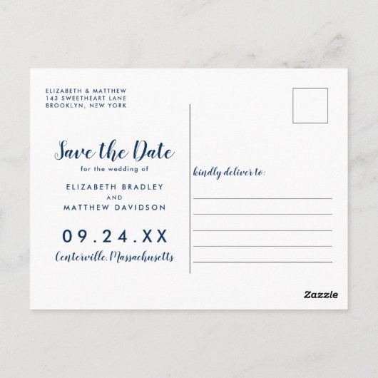 Blauw Geel Cape Cod Wedding Save the Date Briefkaart (Achterkant)