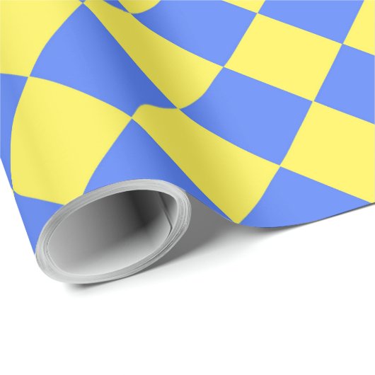 Blauw Geel Checker Diamant Patroon Cadeaupapier (Rol Hoek)