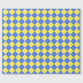 Blauw Geel Checker Diamant Patroon Cadeaupapier (Vlak)