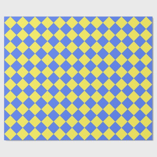 Blauw Geel Checker Diamant Patroon Cadeaupapier (Vlak)