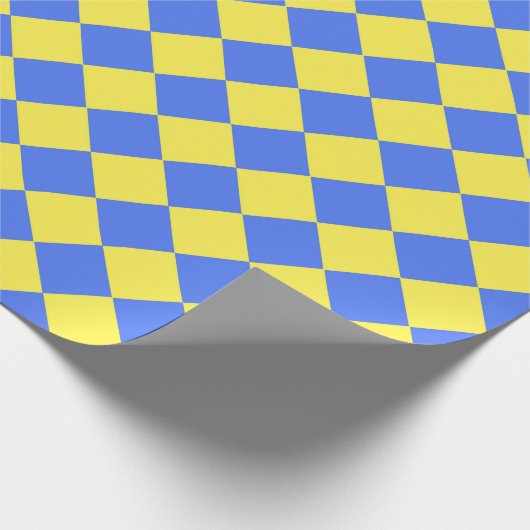 Blauw Geel Checker Diamant Patroon Cadeaupapier (Hoek)