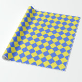 Blauw Geel Checker Diamant Patroon Cadeaupapier (Uitgerold)