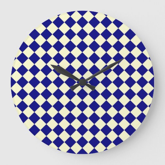 Blauw Geel Checker Diamant Patroon Grote Klok (Voorkant)