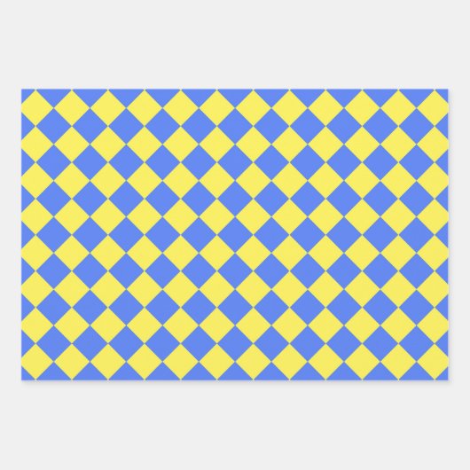 Blauw Geel Checker Diamant Patroon Inpakpapier Vel (Voorkant 2)