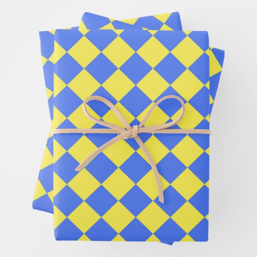 Blauw Geel Checker Diamant Patroon Inpakpapier Vel (In situ)