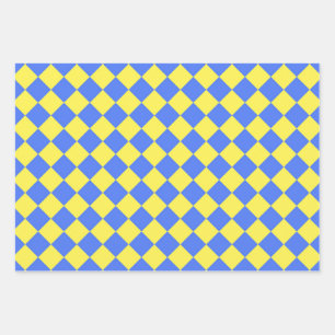 Blauw Geel Checker Diamant Patroon Inpakpapier Vel