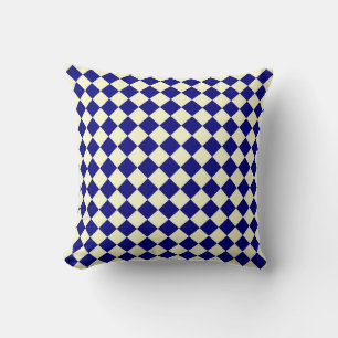 Blauw Geel Checker Diamant Patroon Kussen