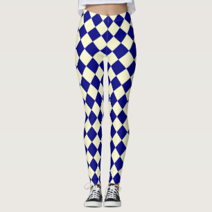 Blauw Geel Checker Diamant Patroon Leggings