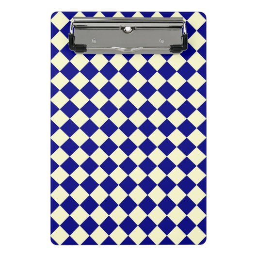 Blauw Geel Checker Diamant Patroon Mini Klembord (Voorkant)