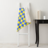 Blauw Geel Checker Diamant Patroon Sherpa Deken (In situ)