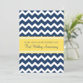Blauw Geel Chevron 1e verjaardagsuitnodiging Kaart (Staand voorkant)