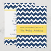 Blauw Geel Chevron 1e verjaardagsuitnodiging Kaart (Voorkant / Achterkant)
