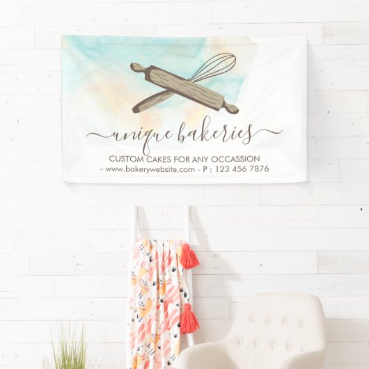 Blauw Geel Cirkel Bakker Cake Makers Spandoek (Insitu)