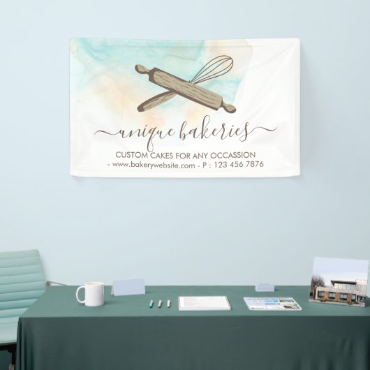 Blauw Geel Cirkel Bakker Cake Makers Spandoek (Beurs)