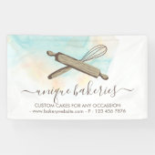 Blauw Geel Cirkel Bakker Cake Makers Spandoek (Horizontaal)