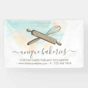 Blauw Geel Cirkel Bakker Cake Makers Spandoek