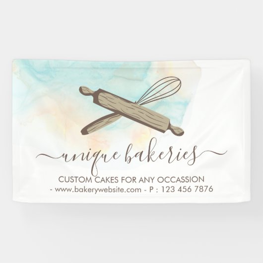 Blauw Geel Cirkel Bakker Cake Makers Spandoek (Horizontaal)