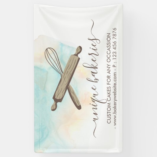 Blauw Geel Cirkel Bakker Cake Makers Spandoek (Verticaal)