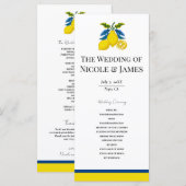 Blauw Geel Citroen Aquarel Mediterraan Huwelijk Programmakaart (Voorkant / Achterkant)