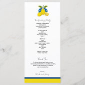 Blauw Geel Citroen Aquarel Mediterraans Huwelijk Programmakaart (Achterkant)