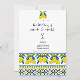 Blauw Geel Citroen Aquarel Mediterraanse Trouw Kaart