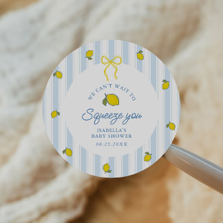 Blauw & Geel Citroen Boog Baby Shower Ronde Sticker