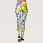 Blauw & Geel Citroen Tegel Dolce Patroon Leggings (Achterkant)