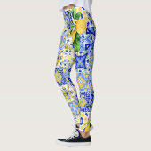 Blauw & Geel Citroen Tegel Dolce Patroon Leggings (Links)