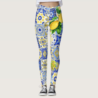Blauw & Geel Citroen Tegel Dolce Patroon Leggings