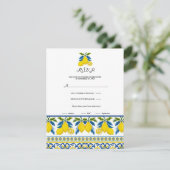 Blauw Geel Citroen Waterverf Mediterraan RSVP Kaart (Staand voorkant)