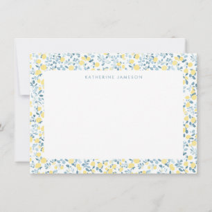 Blauw Geel Citroenen Limoncello Monogram Briefkaar Notitiekaartje