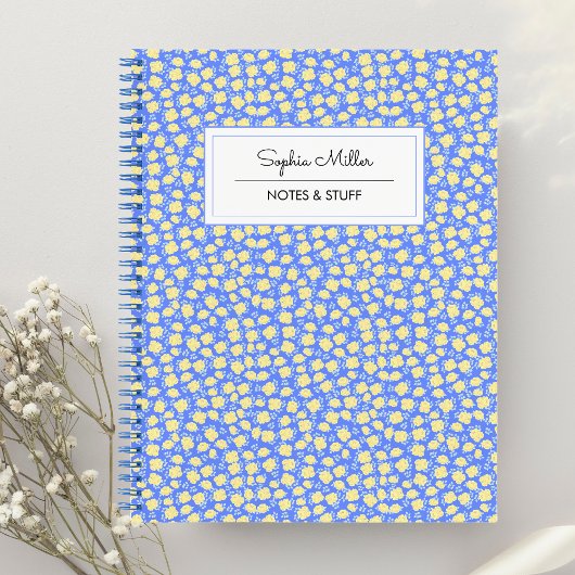 Blauw Geel Coquette Bloemen Gepersonaliseerde Spir Notitieboek