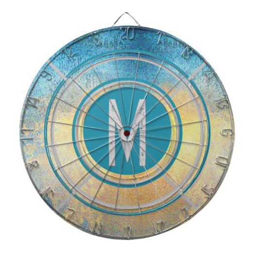 Blauw Geel Crème Landelijk Monogram Dartbord (Voorkant)