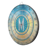 Blauw Geel Crème Landelijk Monogram Dartbord (Voorkant Rechts)