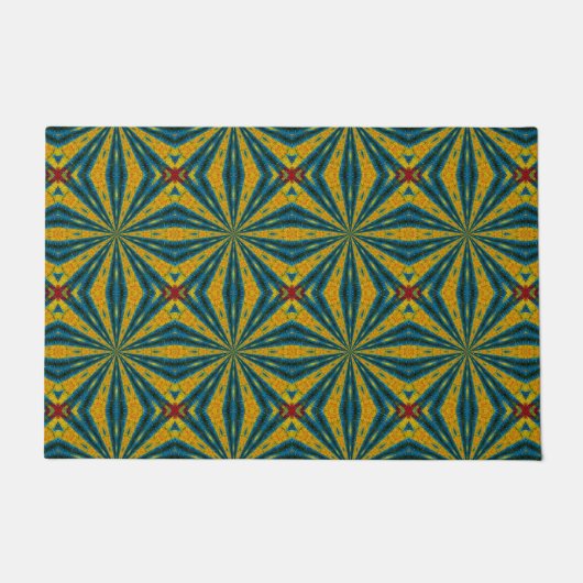 Blauw & Geel Custom Size Tribal Dog Feeding Mat (Voorkant)