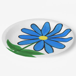Blauw Geel Daisy Bloem Papieren Bordje