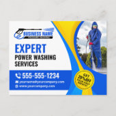 Blauw Geel Druk Washuis Clean Services Briefkaart (Voorkant)