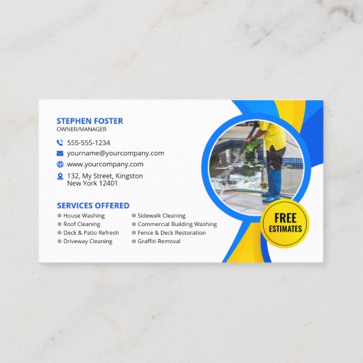 Blauw Geel Druk Washuis Clean Services Visitekaartje (Achterkant)