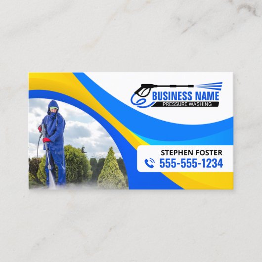 Blauw Geel Druk Washuis Clean Services Visitekaartje (Voorkant)