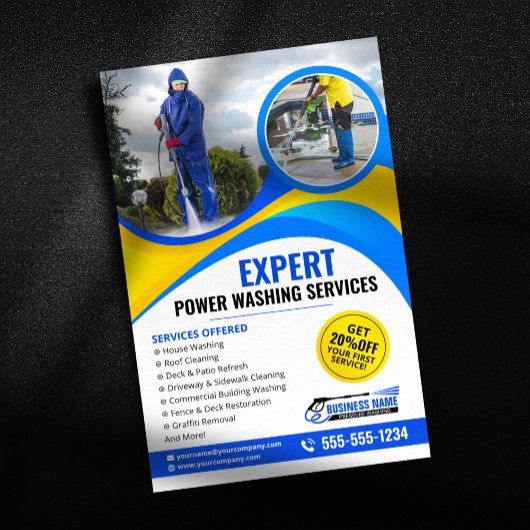 Blauw Geel Drukwas Huis Schoonmaak Diensten Flyer