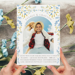 Blauw & Geel Elegantie Foto Arch Boho Wildflower Kaart