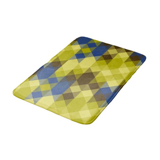 Blauw Geel en bruingeel geometrisch Badmat (Gekanteld)