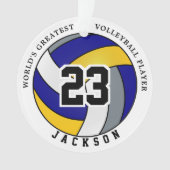 Blauw, geel en grijs volleybal | DIY-tekst Ornament (voorkant)